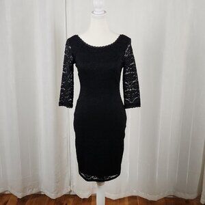 Laundry by Shelli Segal sexy black lace 3/4 sleeve cocktail dress size 0